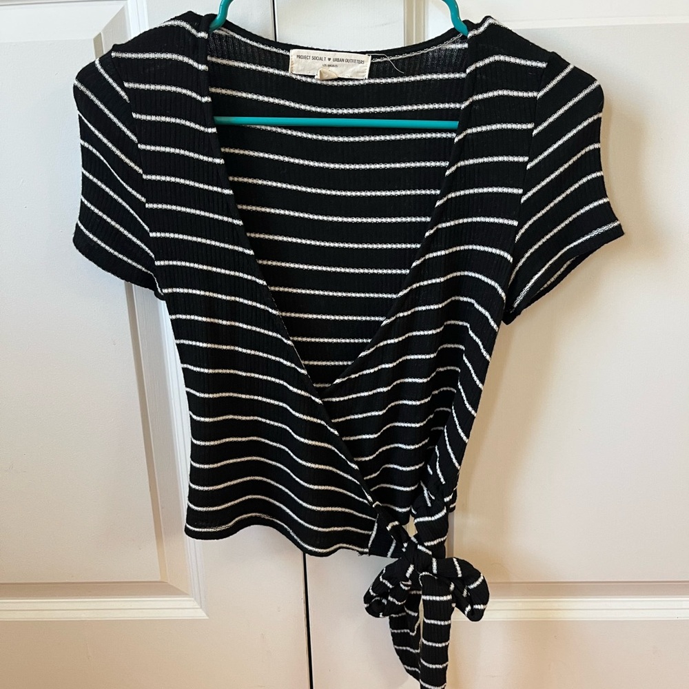 Project Social T Black and White Striped Tie Top